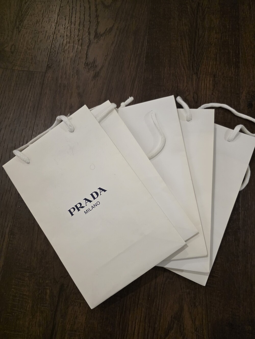 Prada White Paper Shopping Bags with Black Logo